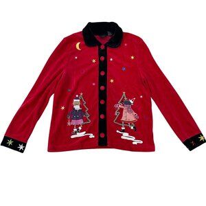Vintage Sportelle Christmas Cardigan Sweater Women's Size Medium Embroidered Red